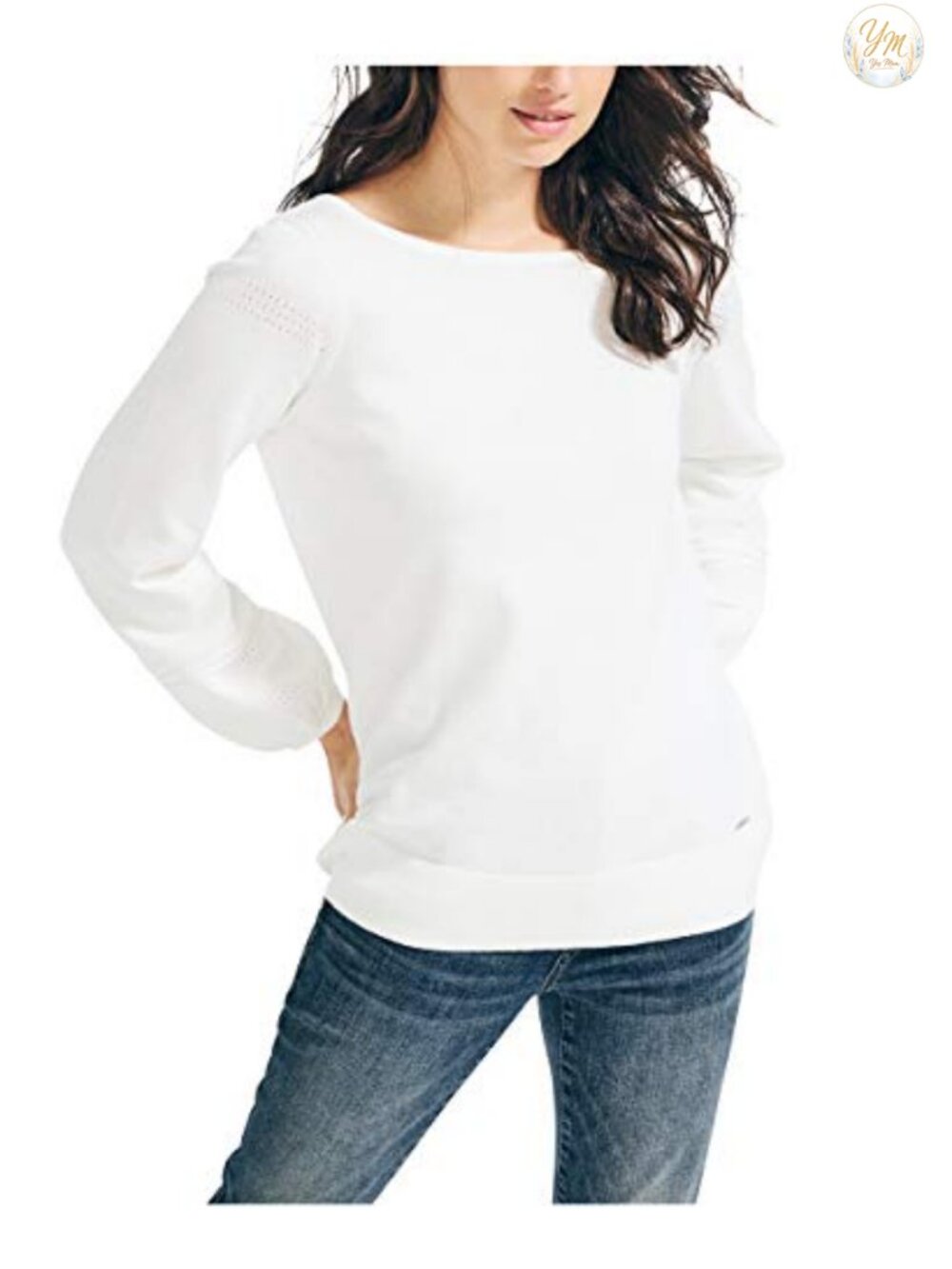 Classic Soft Cotton Boat Neck Sweater, Long Sleeve Pullover, Ribbed Cuffs,